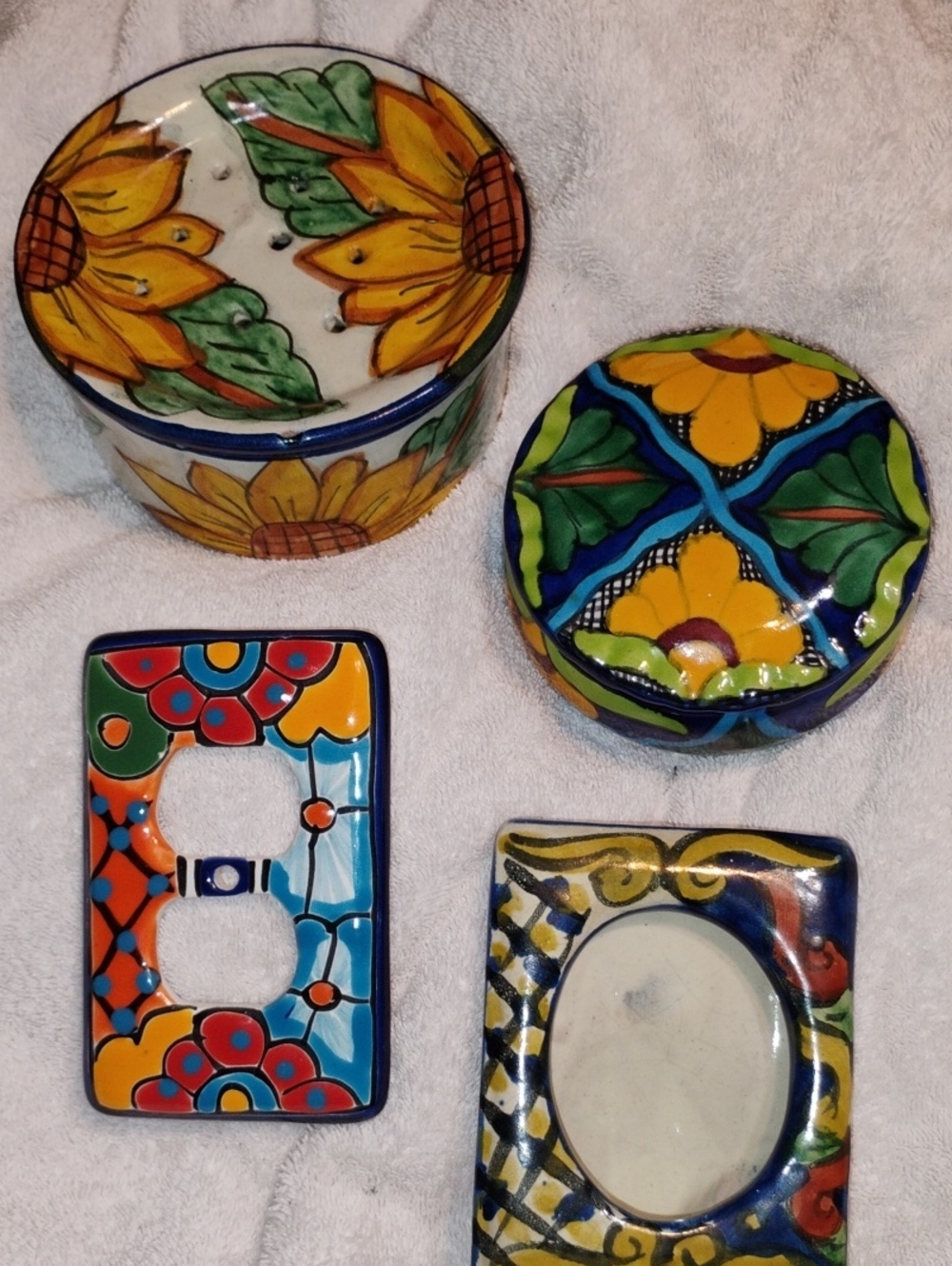 Hand-Painted Sunflower Ceramic Canister and Matching Accents - Yellow & Green